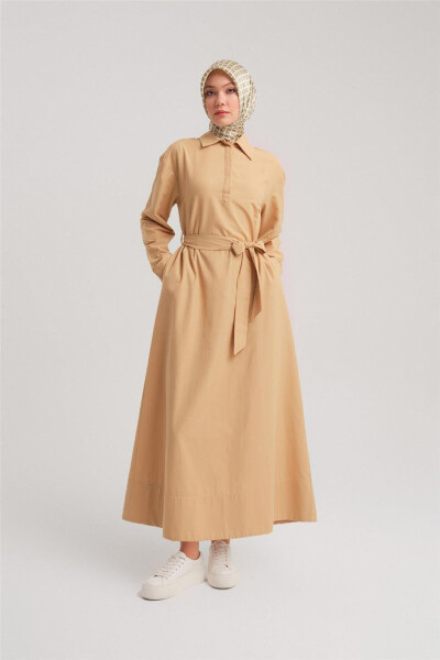 Armine Polo Yoqasi Oddiy Paxta Ko'ylak 24Y9822 Camel - ARMINE (1)