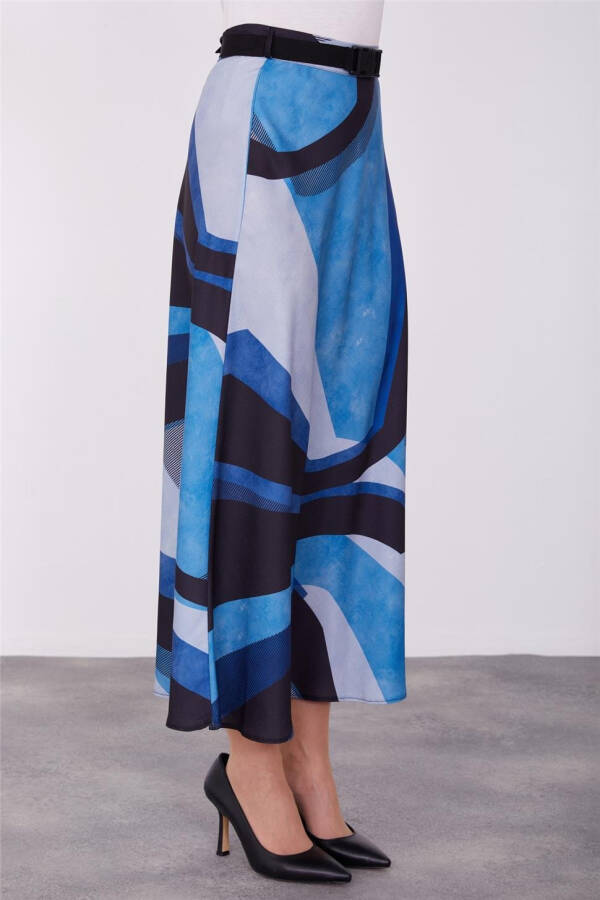 Armine Printed Lightweight A-Line Skirt 23K1419 Indigo - 15