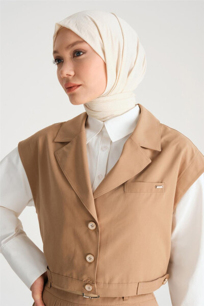 Armine Qisqa Jilet 24Y4901 Camel - 4