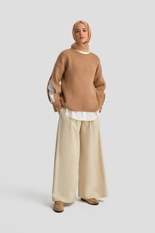 Armine Ribbed Knit Sweater with Side Slit Detail (24Kd4201) Camel - 9