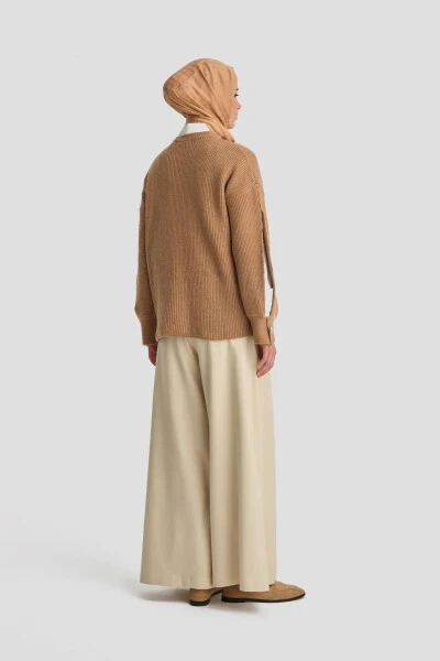 Armine Ribbed Knit Sweater with Side Slit Detail (24Kd4201) Camel - 13