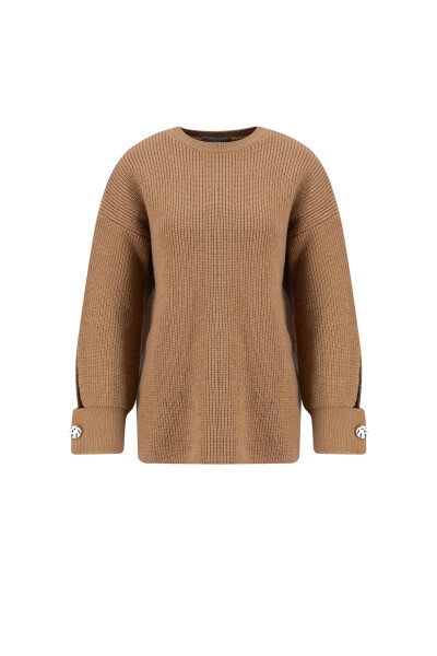 Armine Ribbed Knit Sweater with Side Slit Detail (24Kd4201) Camel - 14