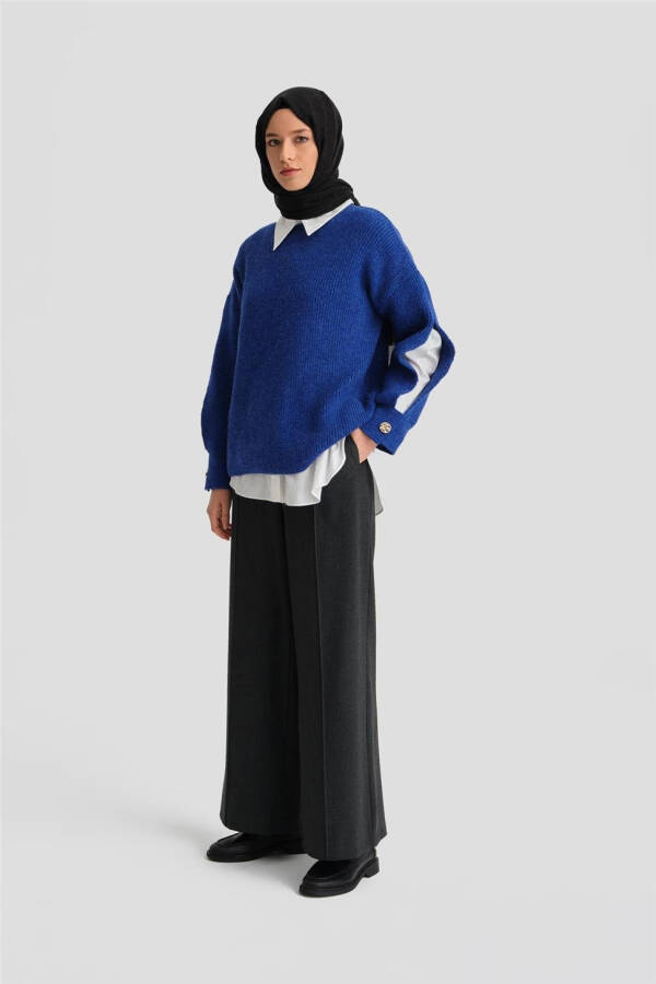 Armine Ribbed Knit Sweater with Sleeve Slit Detail (24Kd4201) Cobalt - 9
