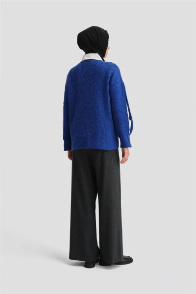 Armine Ribbed Knit Sweater with Sleeve Slit Detail (24Kd4201) Cobalt - 10
