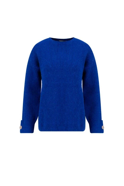 Armine Ribbed Knit Sweater with Sleeve Slit Detail (24Kd4201) Cobalt - 11