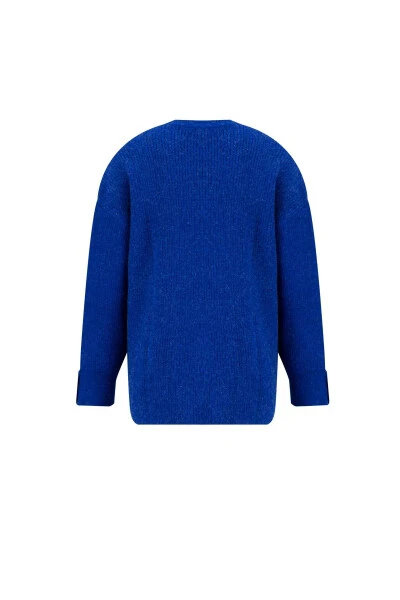 Armine Ribbed Knit Sweater with Sleeve Slit Detail (24Kd4201) Cobalt - 6