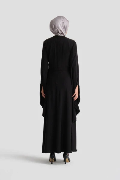 Armine Ruffled and Stone-Sleeved Evening Dress 24K9912 Black - 15