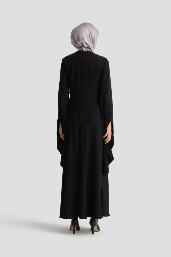 Armine Ruffled and Stone-Sleeved Evening Dress 24K9912 Black - 15