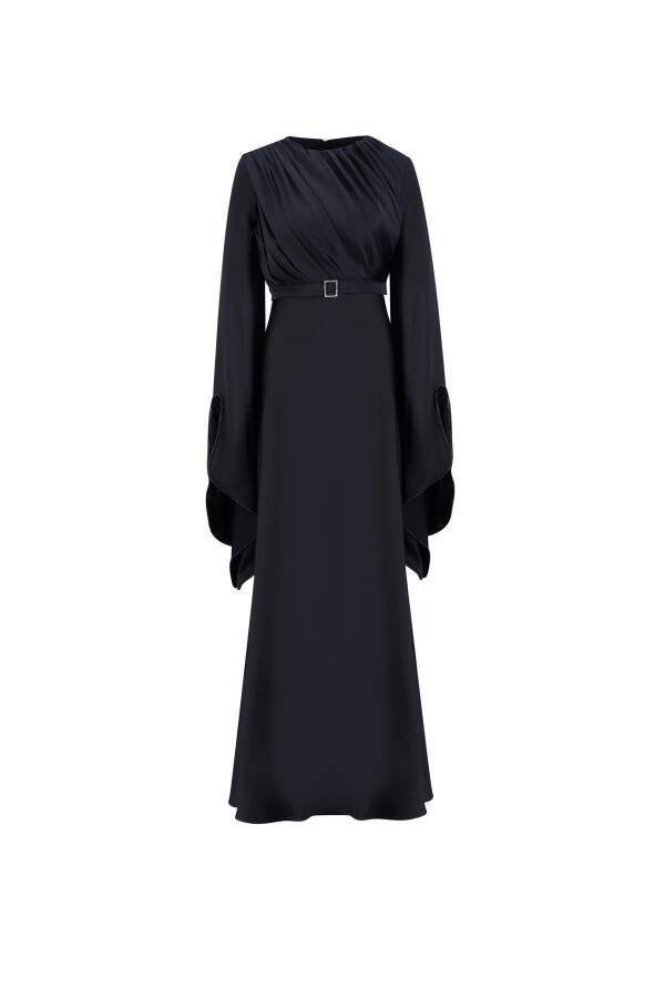 Armine Ruffled and Stone-Sleeved Evening Dress 24K9912 Black - 16