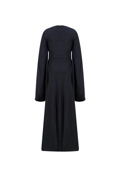 Armine Ruffled and Stone-Sleeved Evening Dress 24K9912 Black - 17