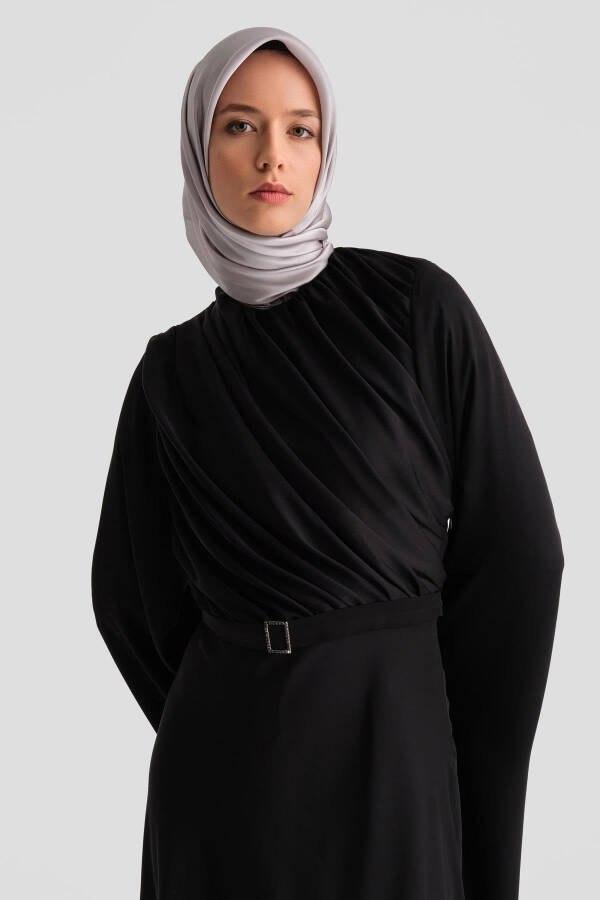 Armine Ruffled and Stone-Sleeved Evening Dress 24K9912 Black - 2