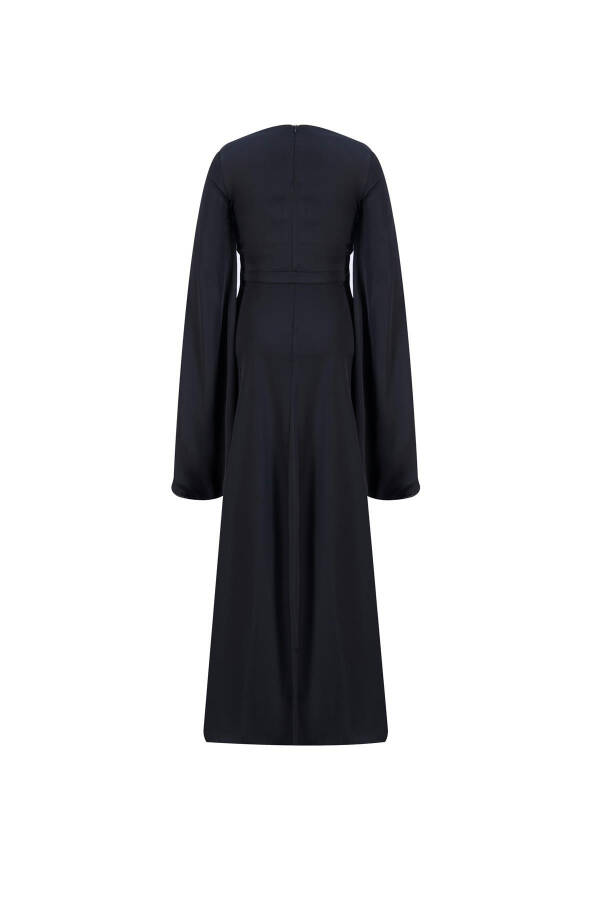 Armine Ruffled and Stone-Sleeved Evening Dress 24K9912 Black - 8