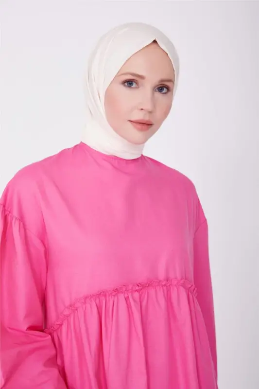 Armine Ruffled Waist and Sleeve Cotton Dress 23Y9651 Candy Pink - 4