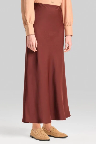Armine Satin Skirt Ort1534, Bitter Coffee color. - 9