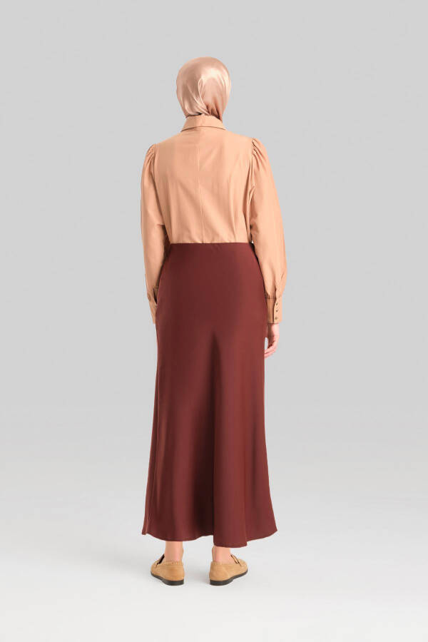 Armine Satin Skirt Ort1534, Bitter Coffee color. - 12