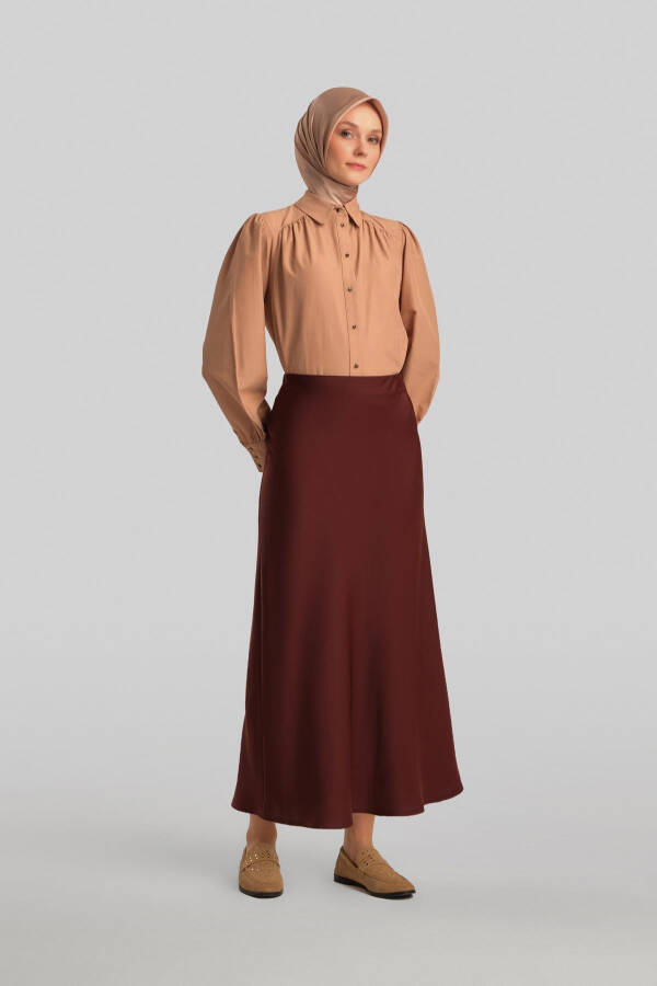 Armine Satin Skirt Ort1534, Bitter Coffee color. - 1