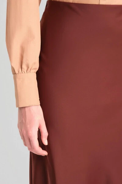 Armine Satin Skirt Ort1534, Bitter Coffee color. - 4