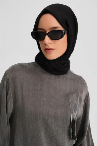 Armine Sequin Flower Appliqué Cupra Tunic 24K4303 Anthracite - 2