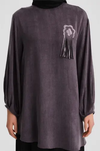 Armine Sequin Flower Appliqué Cupro Tunic 24K4303 - 1