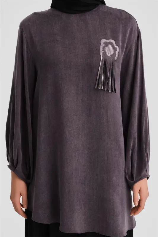 Armine Sequin Flower Appliqué Cupro Tunic 24K4303 - 1