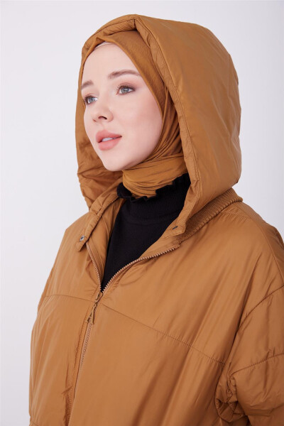 Armine Seyyar Kapüşonlu Oversize Kaban 23K7210 Camel - 3