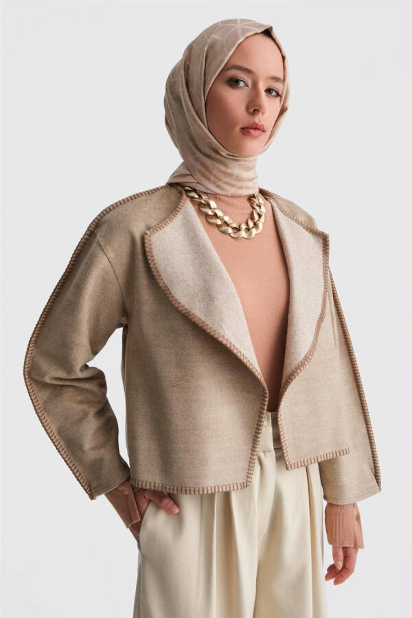 Armine Shepherd Stitched Cardigan 24K5715 Beige - 8