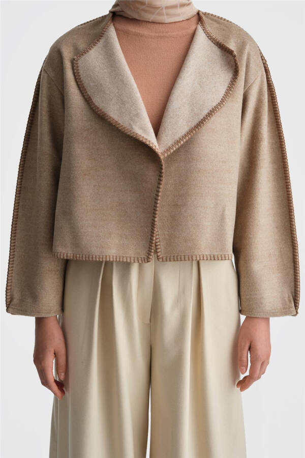Armine Shepherd Stitched Cardigan 24K5715 Beige - 11