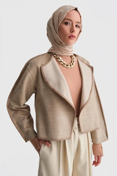 Armine Shepherd Stitched Cardigan 24K5715 Beige - 2