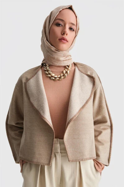Armine Shepherd Stitched Cardigan 24K5715 Beige - 3