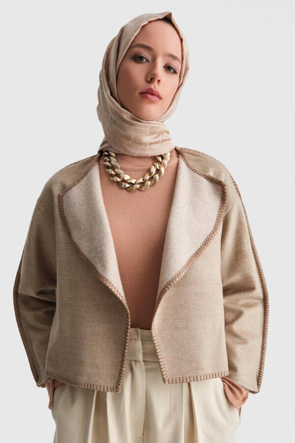 Armine Shepherd Stitched Cardigan 24K5715 Beige - 3