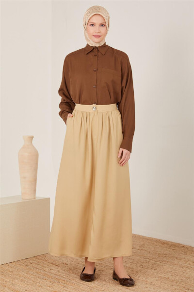 Armine Skirt with Cutouts and Fringe Gabardine Skirt 23Y1412 Beige - ARMINE (1)