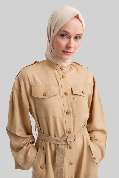 Armine Straw Belted Dress 24Y9817 Beige - ARMINE