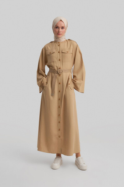 Armine Straw Belted Dress 24Y9817 Beige - ARMINE (1)