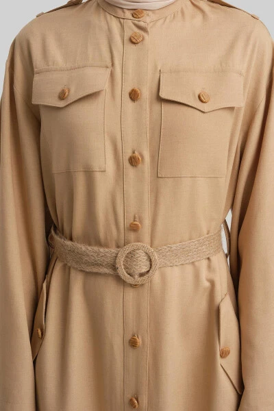 Armine Straw Belted Dress 24Y9817 Beige - 5