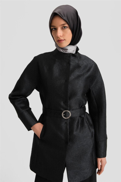 Armine Taşlı Tokalı Jakar Kap 24K7505 Siyah - 9