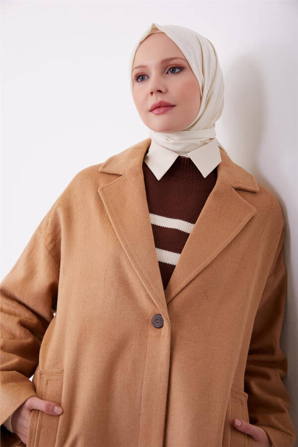 Armine Tek Düğmeli Kaban 23K7202 Camel - 6