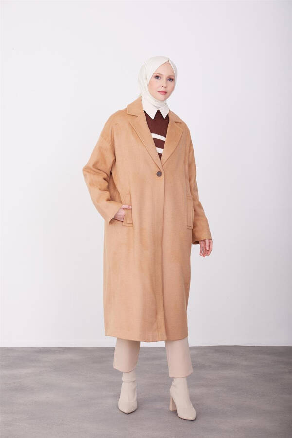 Armine Tek Düğmeli Kaban 23K7202 Camel - 7