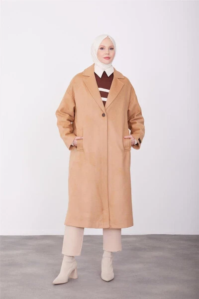Armine Tek Düğmeli Kaban 23K7202 Camel - 8