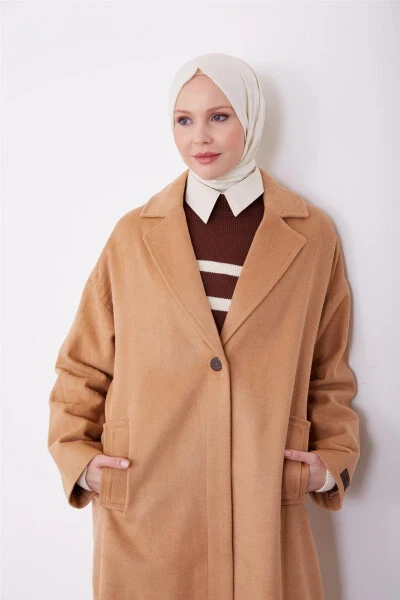 Armine Tek Düğmeli Kaban 23K7202 Camel - 9