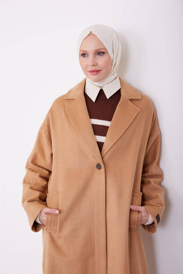 Armine Tek Düğmeli Kaban 23K7202 Camel - 9