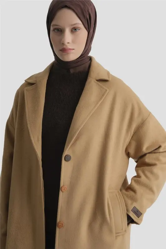 Armine Tek Düğmeli Kaban 23K7202 Camel - 3