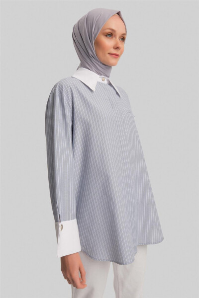 Armine Thick Cuff Striped Poplin Shirt 24Y3554 Grey - 6