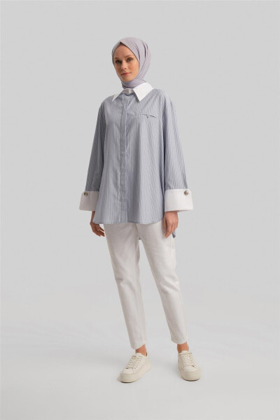 Armine Thick Cuff Striped Poplin Shirt 24Y3554 Grey - 7