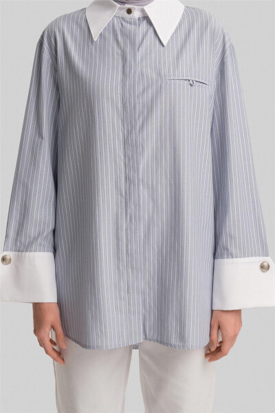 Armine Thick Cuff Striped Poplin Shirt 24Y3554 Grey - 4