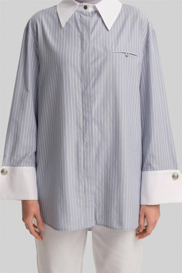 Armine Thick Cuff Striped Poplin Shirt 24Y3554 Grey - 4