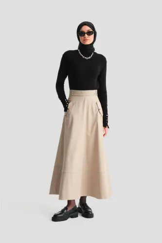 Armine Thick Stitched Flared Skirt 24K1712 Stone - 1