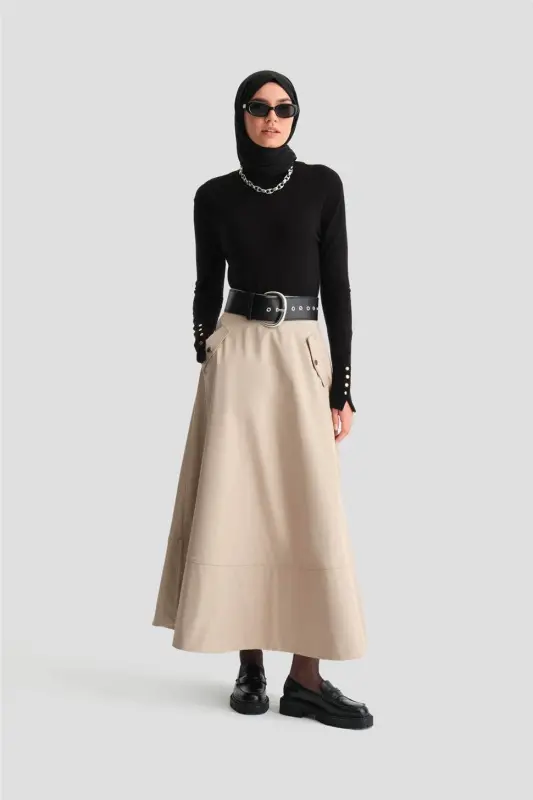 Armine Thick Stitched Flared Skirt 24K1712 Stone - 2