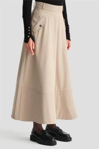 Armine Thick Stitched Flared Skirt 24K1712 Stone - 4