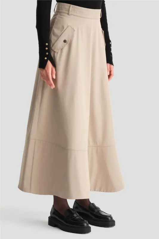 Armine Thick Stitched Flared Skirt 24K1712 Stone - 4