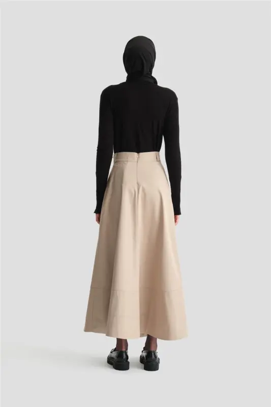 Armine Thick Stitched Flared Skirt 24K1712 Stone - 6